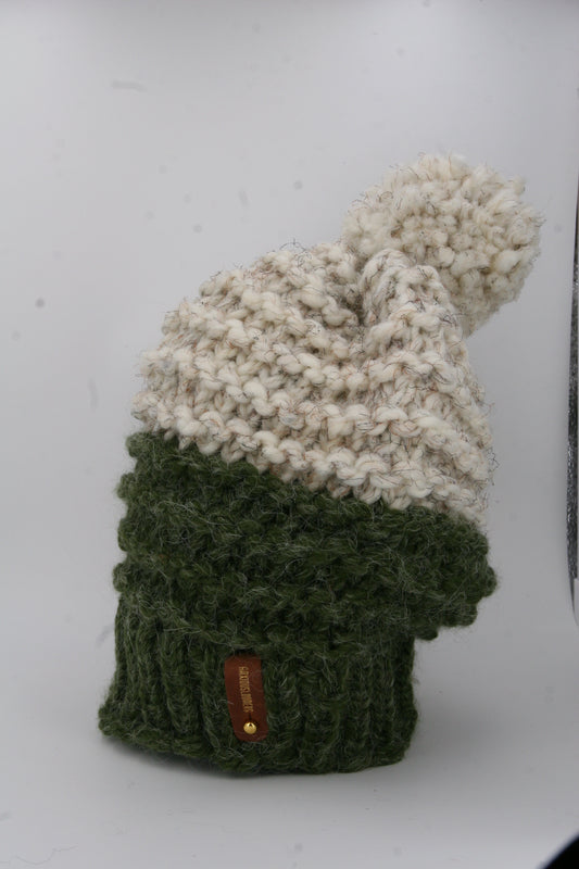 GREEN AND CREAM SLOUCHY HAT WITH ANXIOUSLOOMERS TAG