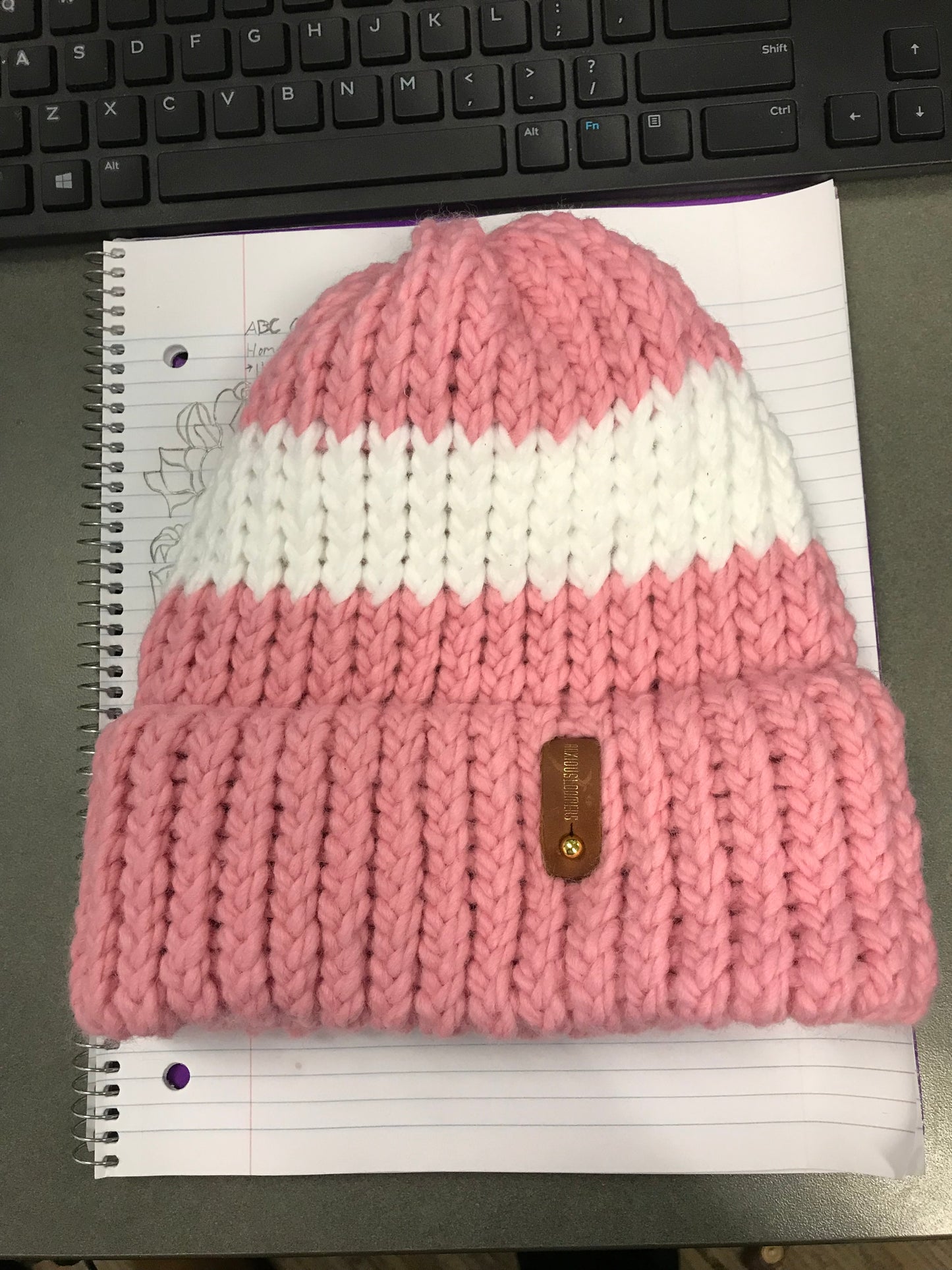 PINK AND WHITE HAT WITH ANXIOUSLOOMER TAG