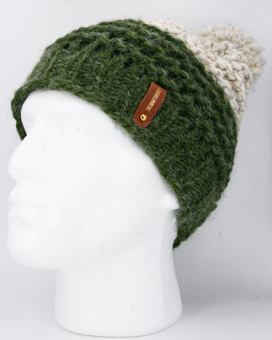GREEN AND CREAM SLOUCHY HAT WITH ANXIOUSLOOMERS TAG