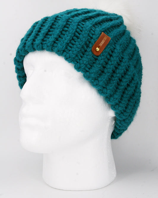 BLUE HAT, WHITE POMPOM WITH ANXIOUSLOOMERS TAG