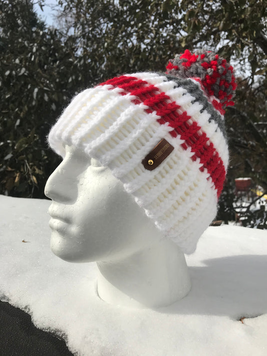RED, WHITE AND SILVER HAT WITH ANXIOUSLOOMERS TAG
