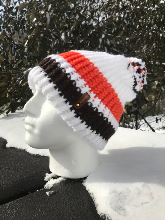 ORANGE, WHITE, BROWN SLOUCHY HAT WITH ANXIOUSLOOMERS TAG