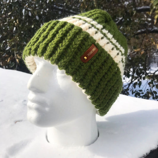 GREEN AND CREAM HAT WITH ANXIOUSLOOMERS TAG