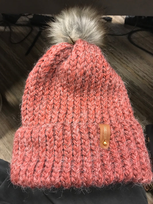 RUST COLOR HAT, SILVER POMPOM WITH ANXIOUSLOOMER TAG